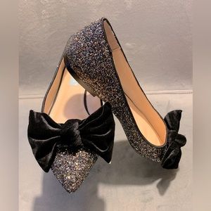 Betsey Johnson Amory glitter sparkle velvet bow Ballet Flat NEW